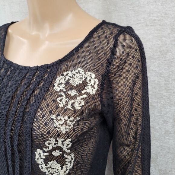 Free People Jocelyn Victorian Style Lace Tunic Top Gothic Swiss Dot Sheer Mesh - Picture 3 of 14